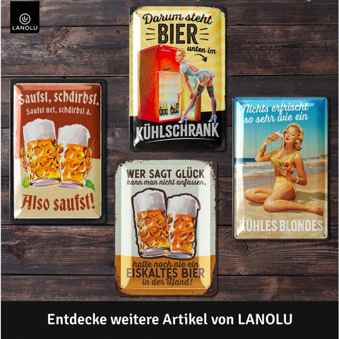 LANOLU Blechschild Glück Bier In Hand 20x30cm
