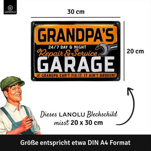 LANOLU Blechschild Grandpas Garage 20x30cm