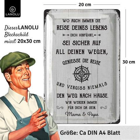 LANOLU Blechschild Reise deines Lebens 20x30cm