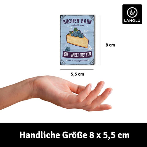 LANOLU Fotomagnet Kuchen, Welt retten, glücklich - 8x5,5 cm