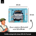 Blechschild Trabant durch Mauer