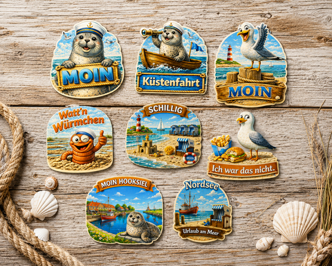 Kühlschrankmagnet „MOIN HOOKSIEL“ 3D Dekomagnet Küste – 7x7cm