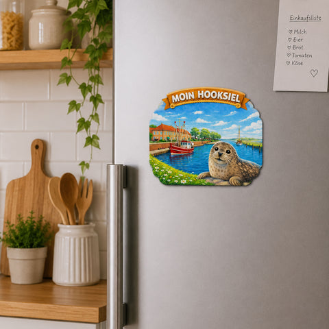 Kühlschrankmagnet „MOIN HOOKSIEL“ 3D Dekomagnet Küste – 7x7cm