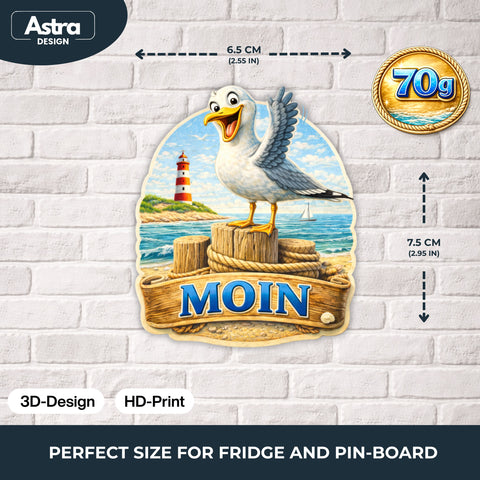 Kühlschrankmagnet Möwe „MOIN“ 3D Dekomagnet Küste – 7x7cm