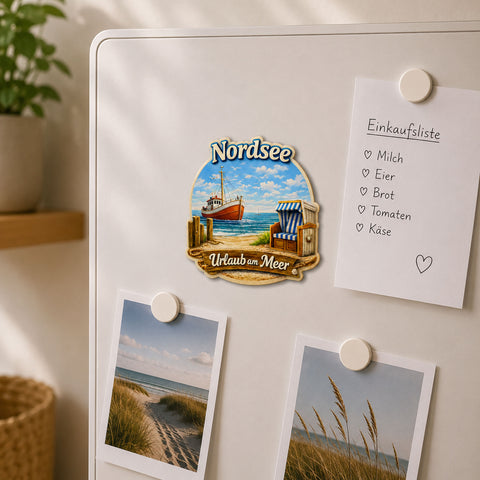 Kühlschrankmagnet „Nordsee Urlaub am Meer“ 3D Dekomagnet Küste – 7x7cm