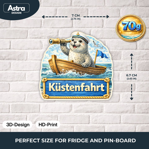Kühlschrankmagnet Robbe „Küstenfahrt“ 3D Dekomagnet Küste – 7x7cm