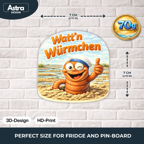 Kühlschrankmagnet „Watt’n Würmchen“ 3D Dekomagnet Küste – 7x7cm