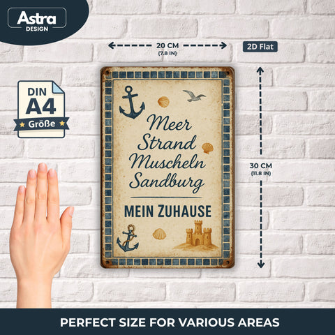Meer Strand Muscheln Zuhause Blechschild - 20x30cm