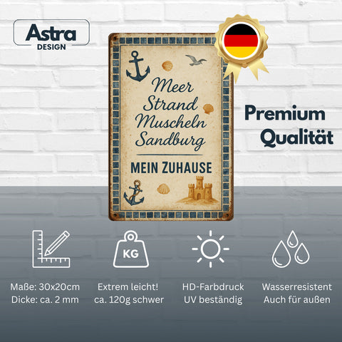 Meer Strand Muscheln Zuhause Blechschild