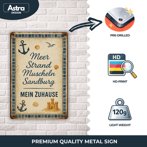 Meer Strand Muscheln Zuhause Blechschild - 20x30cm