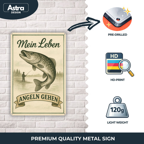 Mein Leben angeln gehen Blechschild - 20x30cm