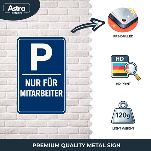 Mitarbeiter Parkplatz Blechschild Blau/Weiß- 20x30cm