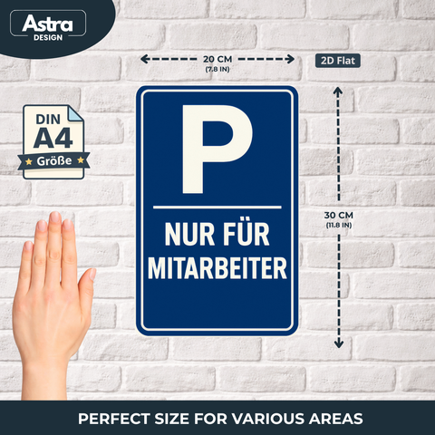 Mitarbeiter Parkplatz Blechschild Blau/Weiß- 20x30cm