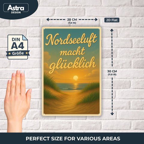 Blechschild 20x30cm – Nordseeluft macht glücklich Strandmotiv