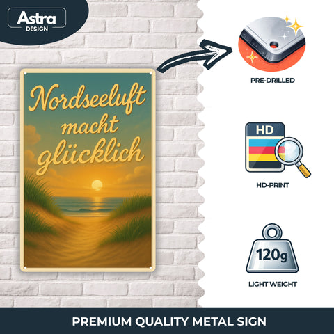 Blechschild 20x30cm – Nordseeluft macht glücklich Strandmotiv