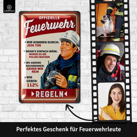 Blechschild Feuerwehr Regeln rot