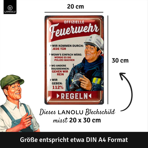 Blechschild Feuerwehr Regeln rot