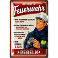 Blechschild Feuerwehr Regeln rot