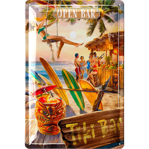 Blechschild Open Tiki Bar