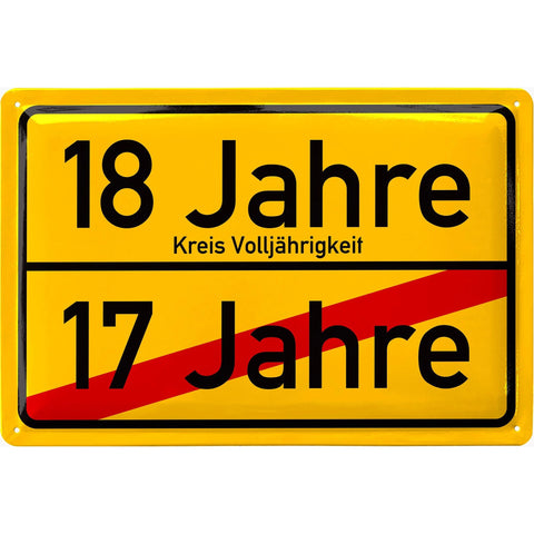 Blechschild 18 Jahre Volljährig