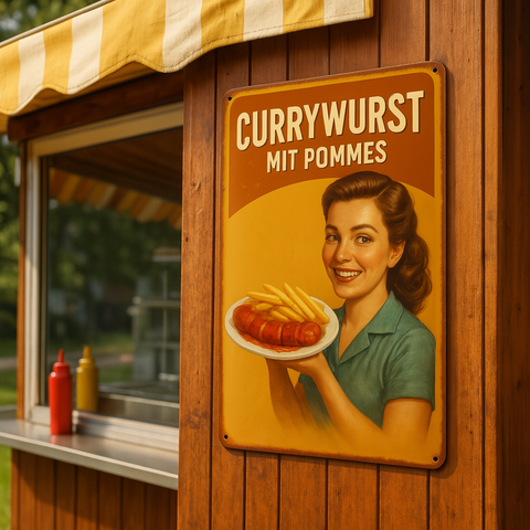 Pommes und Currywurst Blechschild