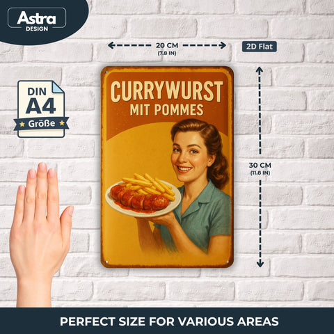 Currywurst mit Pommes Blechschild Gelb/Rot - 20x30cm