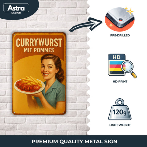 Currywurst mit Pommes Blechschild Gelb/Rot - 20x30cm