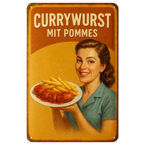 Pommes und Currywurst Blechschild