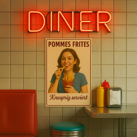 Pommes Frites Blechschild knusprig serviert Blechschild 