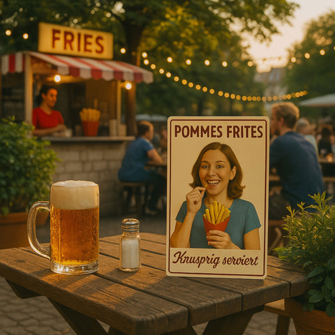 Pommes Frites Blechschild knusprig serviert - 20x30cm