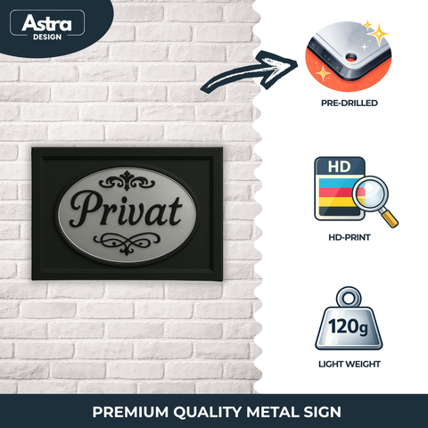 Privat Blechschild Silber/Schwarz - 20x30cm