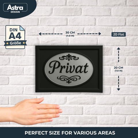 Privat Blechschild Silber/Schwarz - 20x30cm