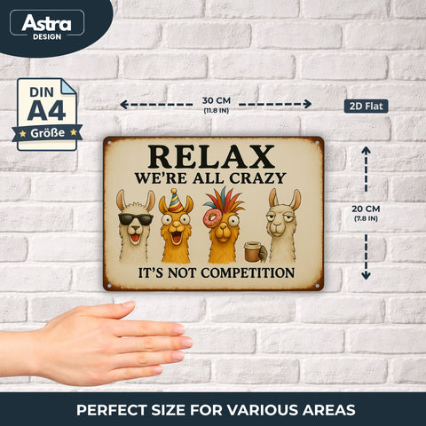 Relax we are all crazy Lama Blechschild - 20x30cm