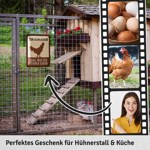 Blechschild Tor schließen Hühner
