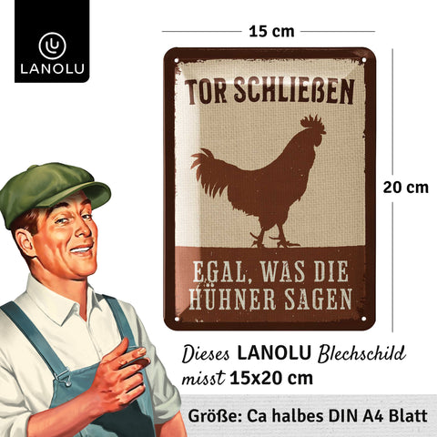 Blechschild Tor schließen Hühner