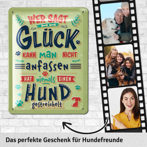 Blechschild Hunde streicheln grün 