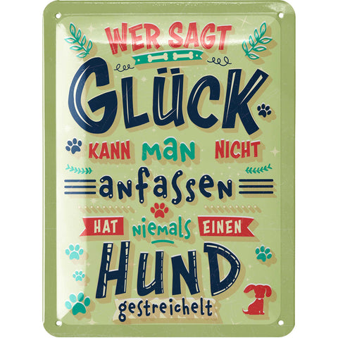 Blechschild Hunde streicheln grün