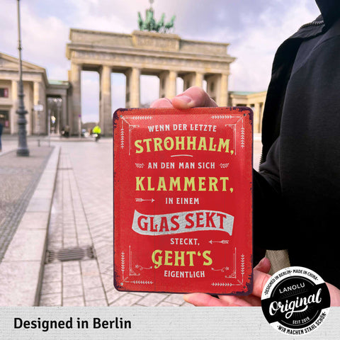 Blechschild  Strohhalm Sekt Spruch 