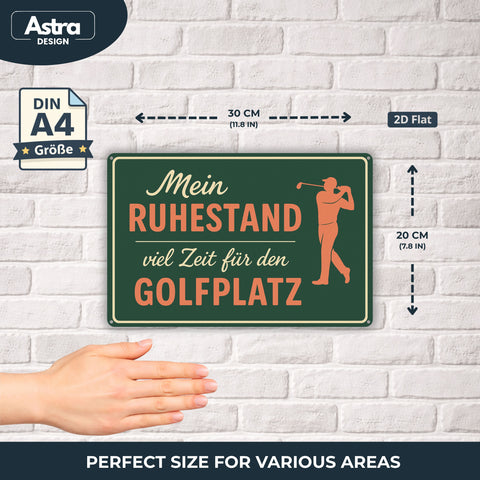 Ruhestand viel Zeit für Golf Blechschild - 20x30cm