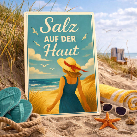 Blechschild 20x30cm – Salz auf der Haut Strandmotiv Küste