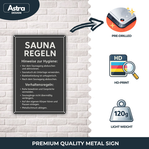 Sauna Regeln dunkel Blechschild - 20x30cm