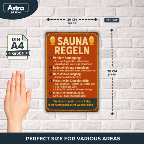 AstraDesign® Sauna Regeln rot Blechschild - 20x30cm