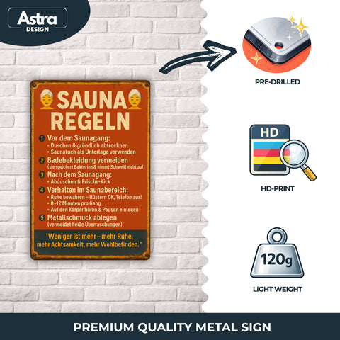 AstraDesign® Sauna Regeln rot Blechschild - 20x30cm