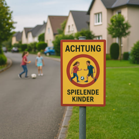 Spielende Kinder Blechschild Gelb/Rot - 20x30cm