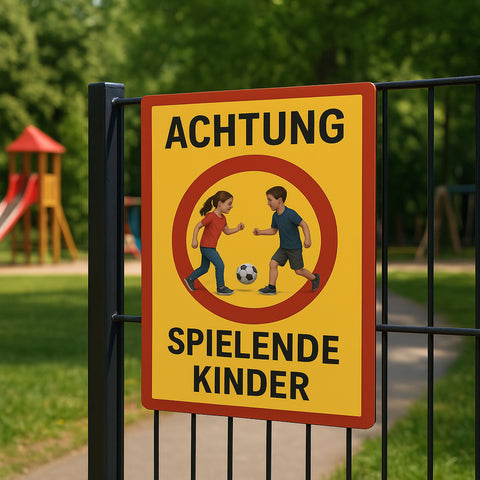 Spielende Kinder Blechschild Gelb/Rot - 20x30cm