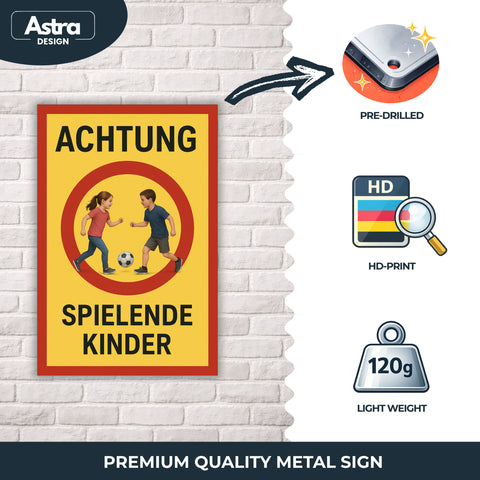 Spielende Kinder Blechschild Gelb/Rot - 20x30cm