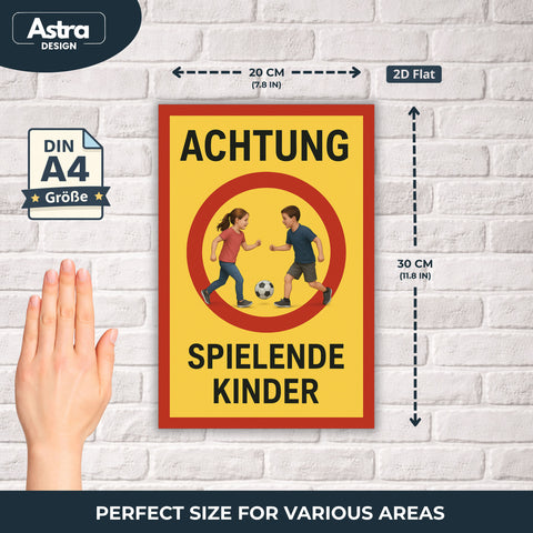 Spielende Kinder Blechschild Gelb/Rot - 20x30cm