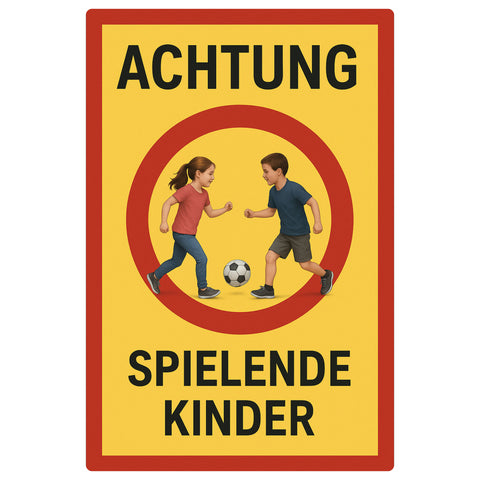 Spielende Kinder Blechschild Gelb/Rot - 20x30cm