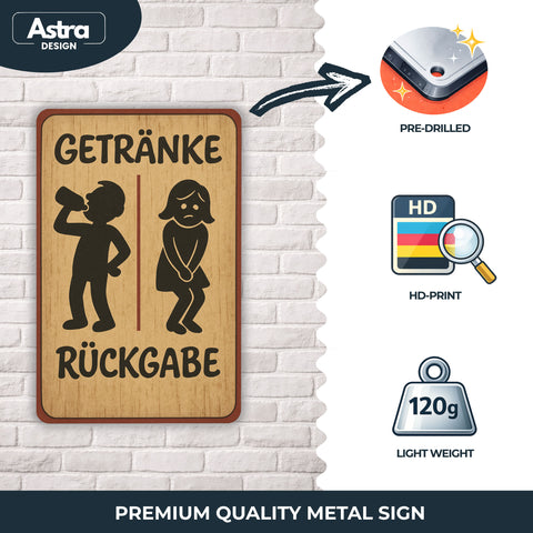 Toiletten Blechschild Getränke Rückgabe - 20x30cm
