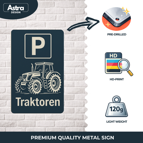 Traktoren Parkplatz Blechschild Weiß/Blau - 20x30cm